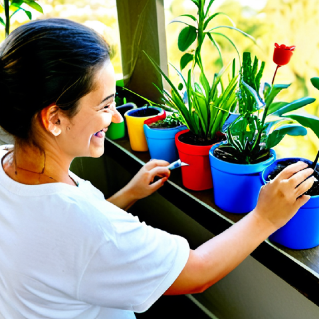 미술 작품 만들기 - Upcycled Plastic Bottle Planter**

"A fully clothed young woman smiling as she paints a recycled pla...