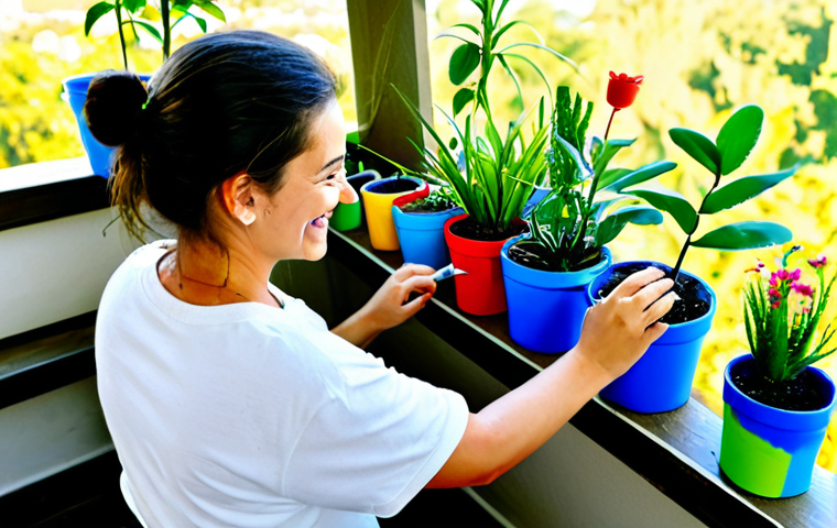미술 작품 만들기 - Upcycled Plastic Bottle Planter**

"A fully clothed young woman smiling as she paints a recycled pla...