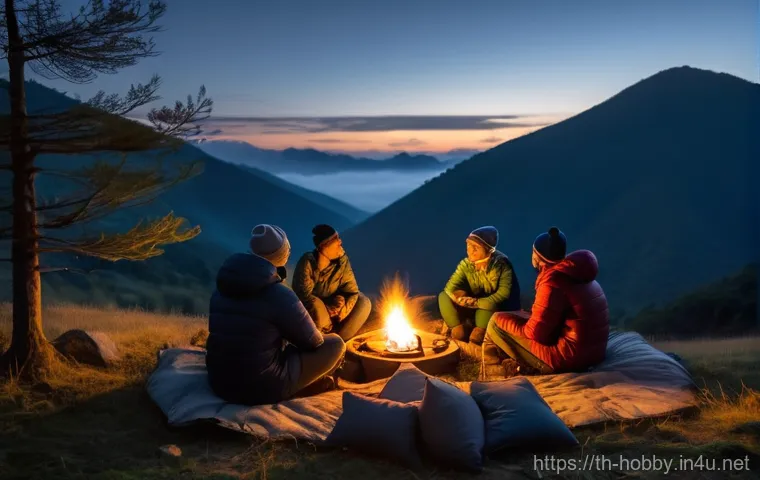 겨울 캠핑 필수품 - Image Prompt 1: Cozy Thai Mountain Campsite Under Stars**