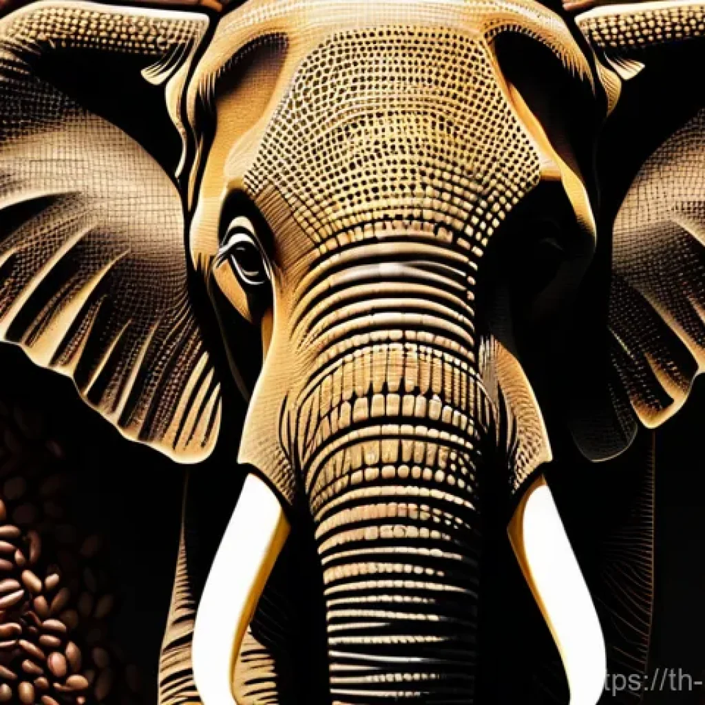 커피 콩 아트 - **A highly detailed, intricate mosaic art piece depicting a majestic Asian elephant's head and upper...