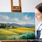 유화 작품 제작 - **Prompt 1: Serene Studio Oil Painter**
    "A female artist in her late 20s, with her hair neatly t...