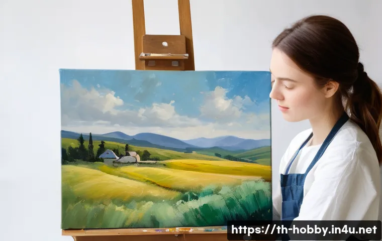 유화 작품 제작 - **Prompt 1: Serene Studio Oil Painter**
    "A female artist in her late 20s, with her hair neatly t...