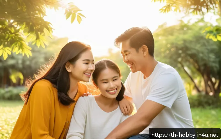 사진 필터 사용법 - A warm and inviting family outdoor gathering during golden hour, featuring diverse family members sm...